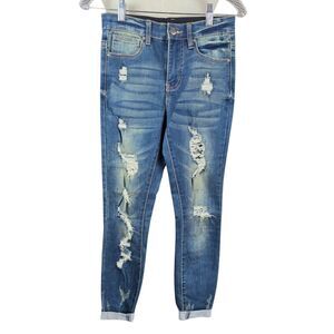Grace & Lace Distressed Skinny Jeans Womens Frayed Hem Streetwear Hipster Size 2